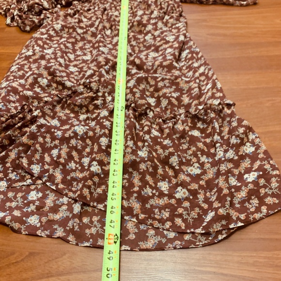 Victorian boho v-neck ruffled gypsy maxi brown burgundy floral western dress - Picture 14 of 14